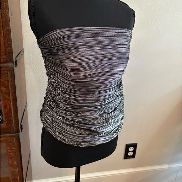 NWT BCBGMaxAzria Black and Silver Ruched Blouse - Picture 2 of 5